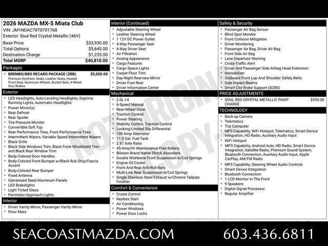 2026 Mazda Mazda MX-5 Miata Club