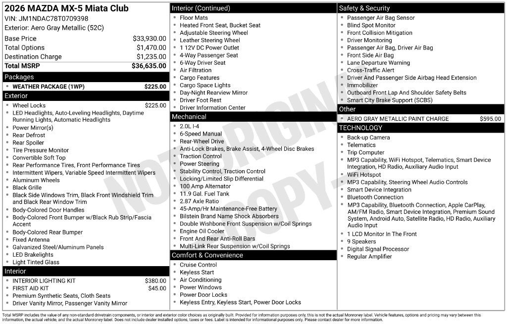 2026 Mazda Mazda MX-5 Miata Club