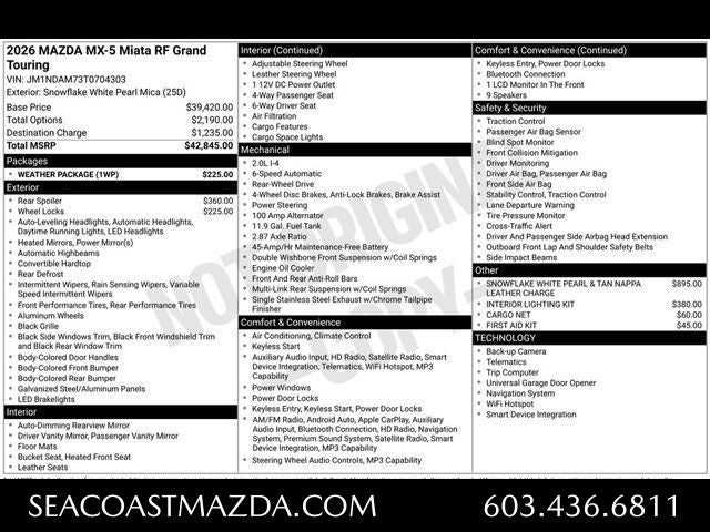 2026 Mazda Mazda MX-5 Miata RF Grand Touring