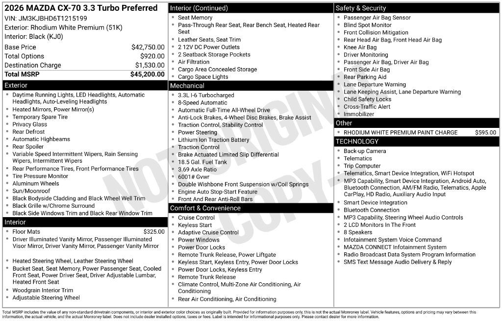 2026 Mazda Mazda CX-70 3.3 Turbo Preferred AWD