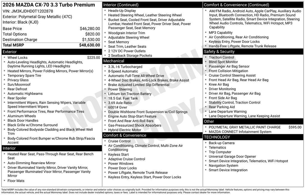 2026 Mazda Mazda CX-70 3.3 Turbo Premium AWD