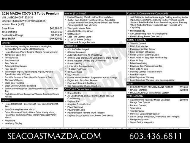 2026 Mazda Mazda CX-70 3.3 Turbo Premium AWD