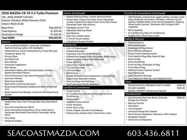 2026 Mazda Mazda CX-70 3.3 Turbo Premium AWD