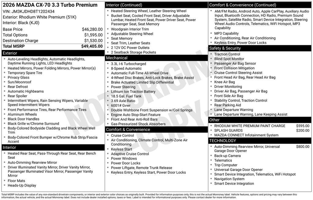 2026 Mazda Mazda CX-70 3.3 Turbo Premium AWD