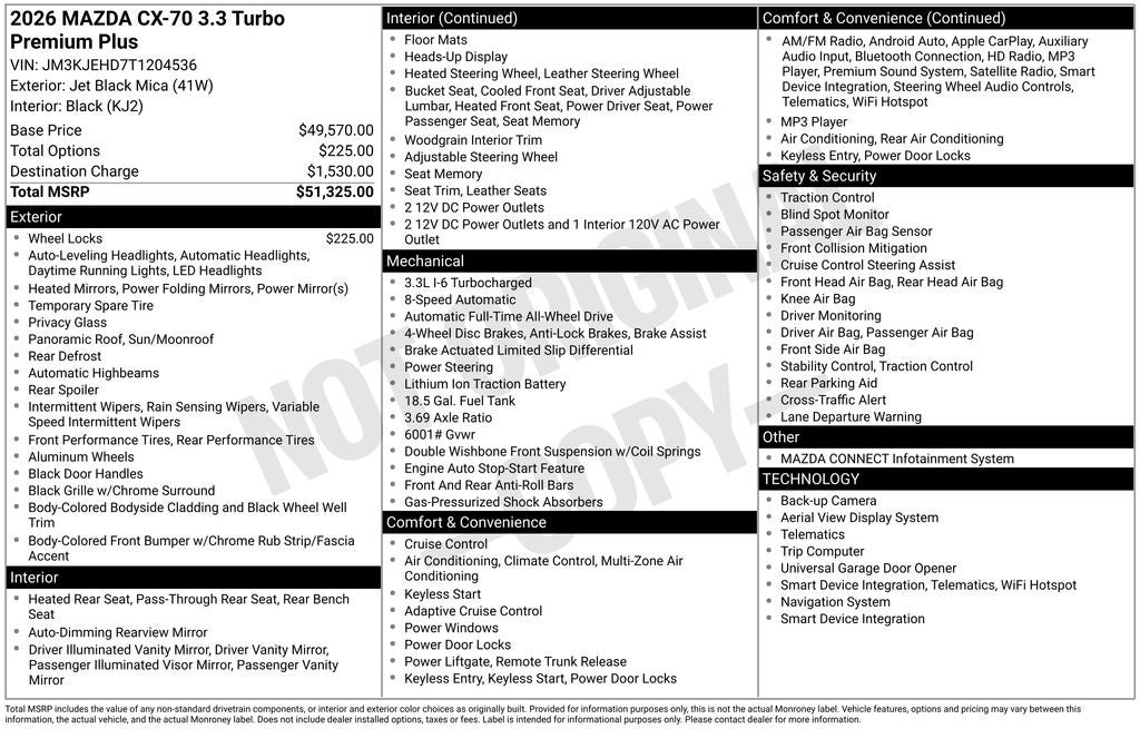 2026 Mazda Mazda CX-70 3.3 Turbo Premium Plus AWD