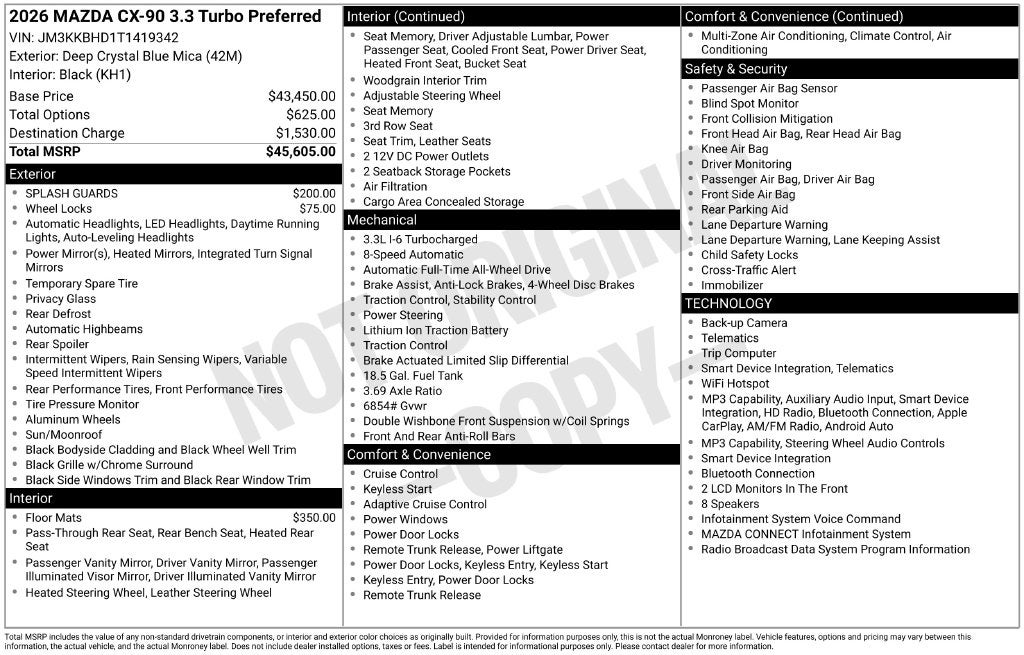 2026 Mazda Mazda CX-90 3.3 Turbo Preferred AWD