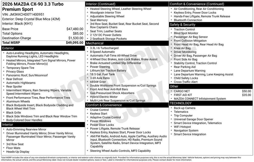 2026 Mazda Mazda CX-90 3.3 Turbo Premium Sport AWD