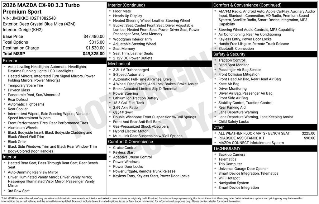 2026 Mazda Mazda CX-90 3.3 Turbo Premium Sport AWD