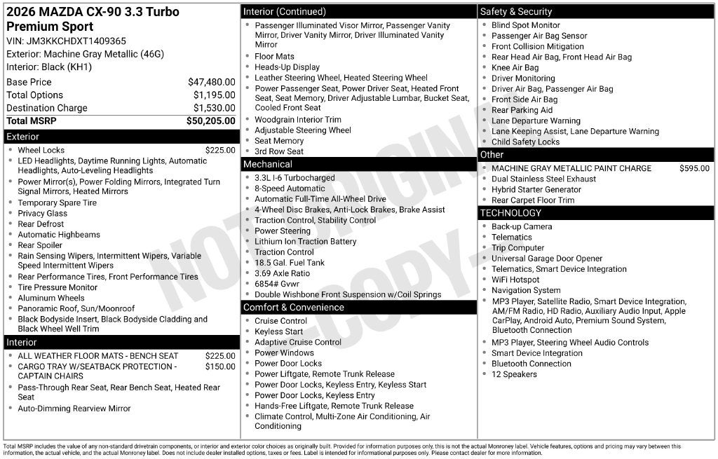 2026 Mazda Mazda CX-90 3.3 Turbo Premium Sport AWD