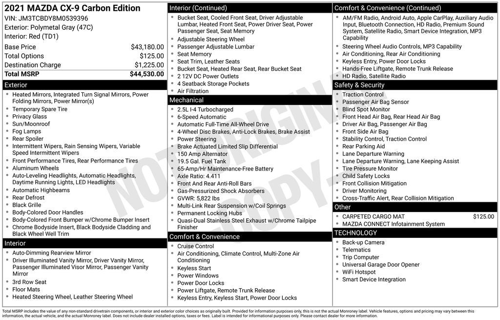 2021 Mazda Mazda CX-9 Carbon Edition
