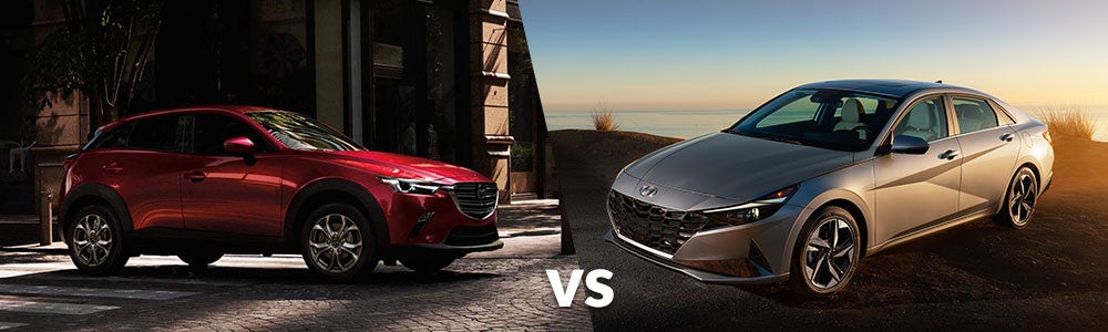 Comparison of 2021 Mazda3 vs. Hyundai Elantra.