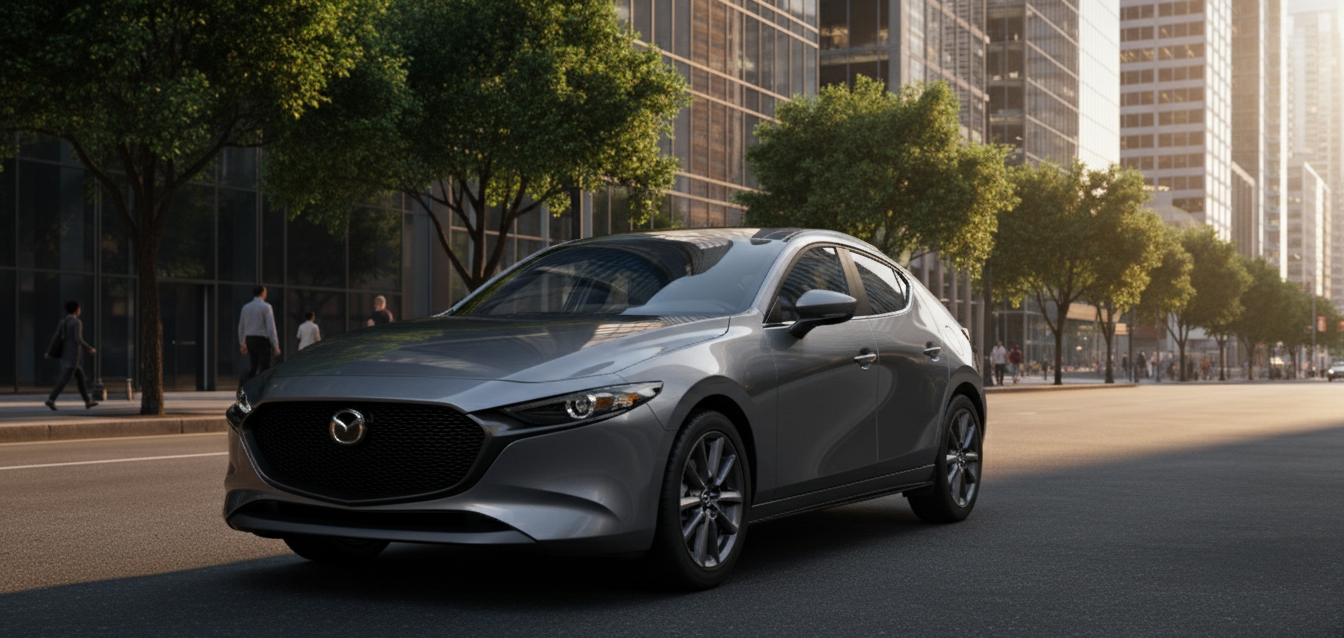 The 2026 Mazda Mazda3 hatchback parked in a city