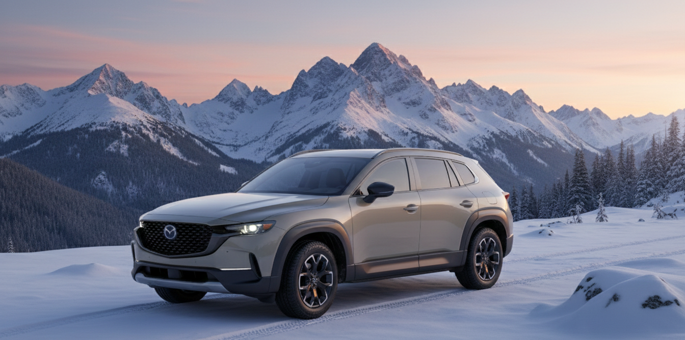 The 2026 Mazda CX-50 in a snowy mountain outdoor scene