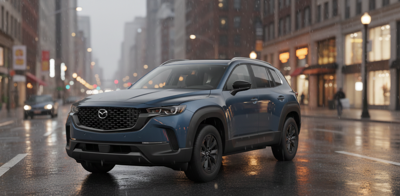 The 2026 Mazda CX-50 Hybrid in an urban environment