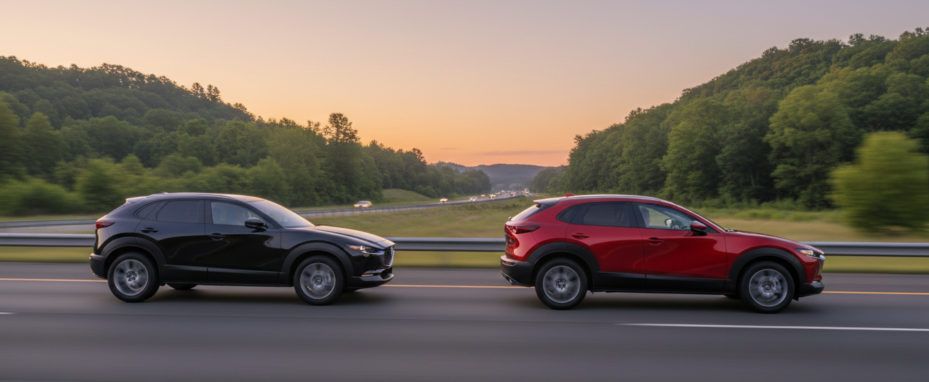 The 2026 Mazda CX-30 Premium trim in two different colors