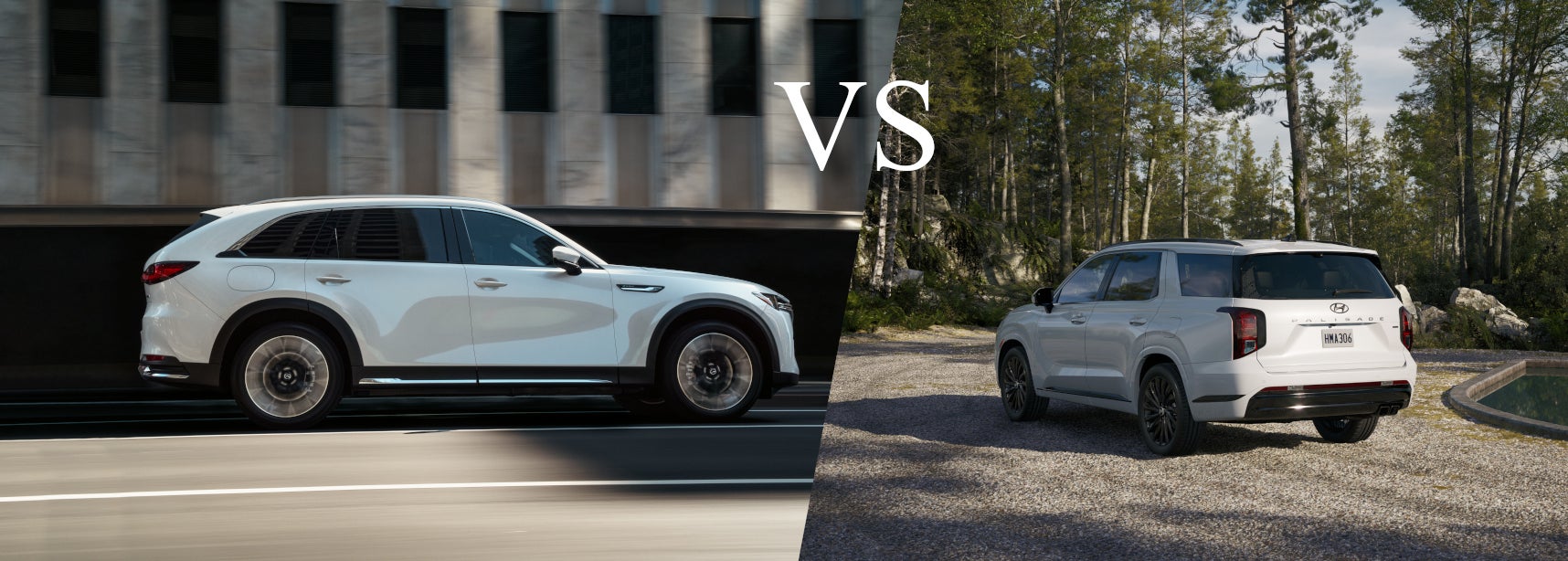 Comparison image of the 2025 Mazda CX-90 vs. 2025 Hyundai Palisade