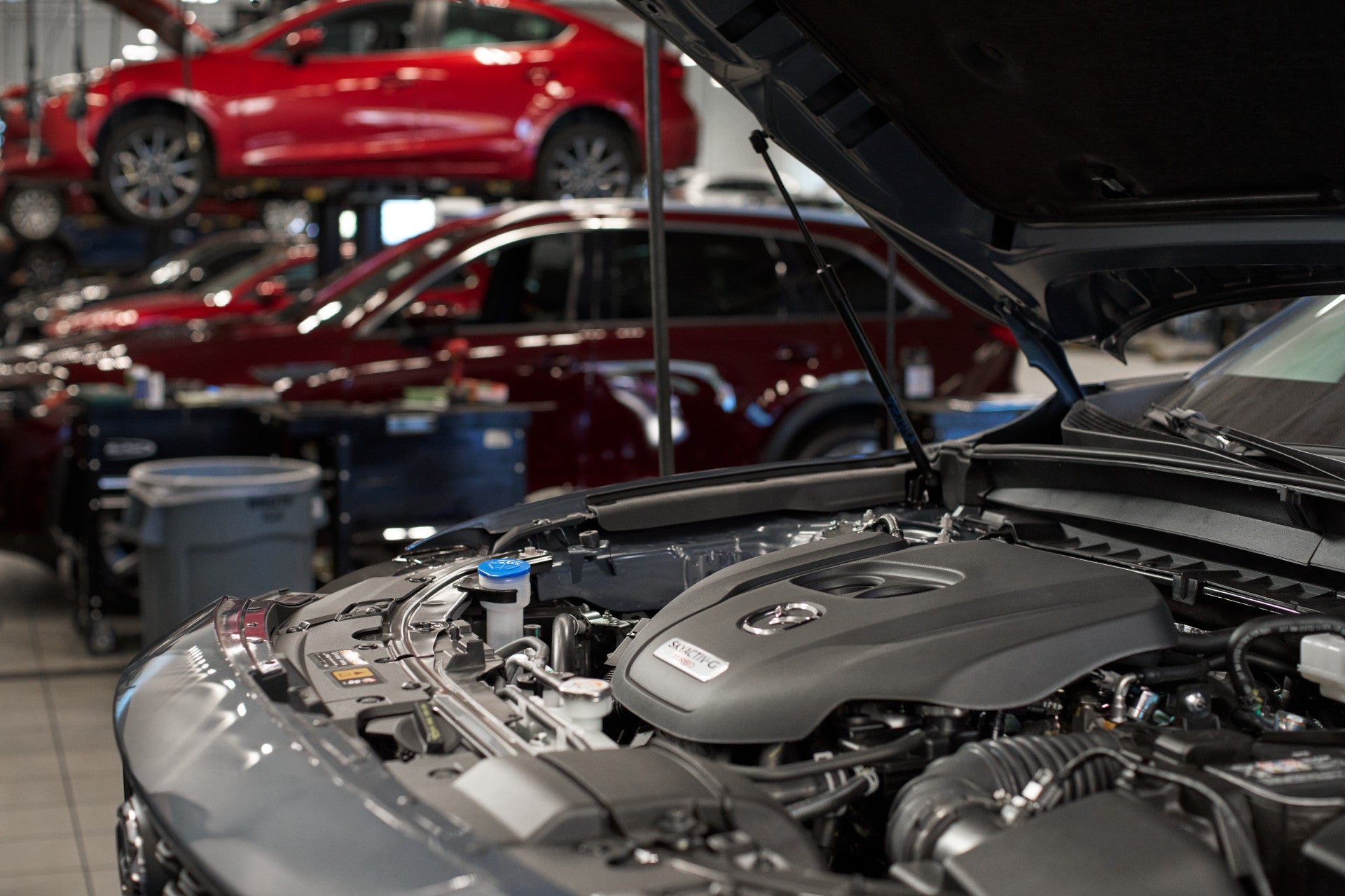 Under the hood of a Mazda vehicle